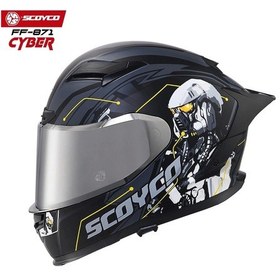Resim Gri Camlı + Scoyco Ff-871 Cyber Güneş Vizörlü Kapalı Kask Gri - Mat Siyah 