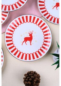 Resim Tabak Evi Porselen Altın Yaldızlı Geyik Pasta Tabağı 20,50cm 6 Lı Çok Renkli 