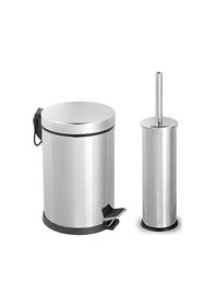 Resim Paslanmaz Pedallı 8 Lt Çöp Kovası - Klozet Fırçası 2'li Banyo Seti Gri 