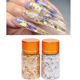 Resim 2 adet Yaprak Şeklinde Altın ve Gümüş Varak Pulları, Alüminyum Metalik Levha, DIY Tırnak Sanatı, Reçine El Sanatları ve Dekoratif Projeler için 