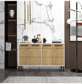 Resim Zerkaconcept Marden Konsol Tv Sehpası Tv Ünitesi Beyaz Meşe 