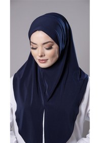 Resim Hürrem Bone Lacivert Pratik Hazır Geçmeli Tesettür Eşarp Sandy Kumaş Yırtmaçlı Düz Hijab 2310 02 