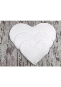 Resim Elite Kalp Krem 3'lü Peluş Banyo Halısı Paspası Seti Kaymaz Pufid Krem 