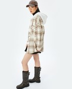 Resim Kapüşonlu Cepli Oversize Uzun Kollu Oduncu Gömleği 