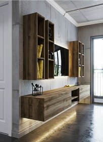 Resim Resital Ledli Duvara Monte Tv Sehpası - Ceviz - W6004-2 Ceviz 