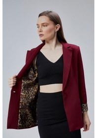 Resim Bordo Kruvaze Yaka Kolu Katlama Detaylı Regular Vatkalı Blazer Ceket Bordo 