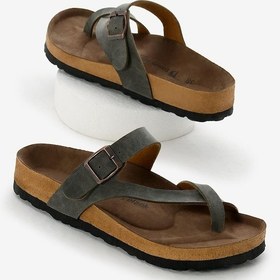 Resim Rahat Kalıp Poli Taban Çapraz Model Nubuk Kadın Haki Parmak Arası Terlik Tber520 Haki 