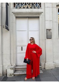Resim Bonacosa Kadın Viskon 3 Lü Takım Kimono + Beli Lastikli Salaş Pantolon + Kısa Kol Tshirt 8 Renk Kırmızı 