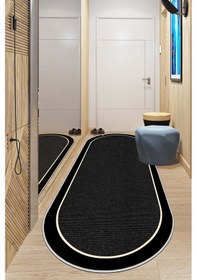 Resim West Home Makinede Yıkanabilir Kaymaz Taban Leke Tutmaz Oval Yolluk Ev Dekorasyonu İçin Siyah Kesme Yolluk 478 Black Oval Yolluk 