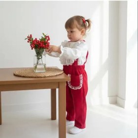 Resim Cumino Kız Bebek Gömlekli Pantolonlu Tulum Takımı Cmn-3754 Kırmızı 