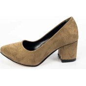 Resim Annamaria Kadın Krem Kadife Kalın Topuklu Ayakkabı 