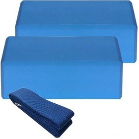 Resim Eva Yoga Blokları 2 Adet Ve Pamuklu Gerdanlık Seti - Denge, Esneklik Ve Egzersiz Destekleyici Mavi 
