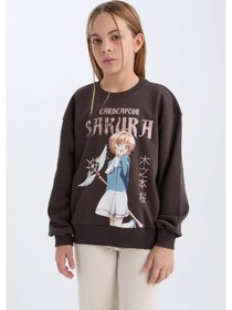 Resim DeFacto Kız Çocuk Sakura Oversize Geniş Kalıp Bisiklet Yaka Sweatshirt D2829A824WNAR227 Antrasit 