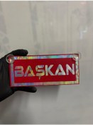 Resim Kırmızı Renk Üzeri Hologram Renk Başkan Yazılı Vantuzlu Cam Süsü 