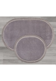 Resim My Evilla Modern Dekoratif Halı Jel Kaymaz Taban Peluş Gri Saçaklı Oval Paspas Takımı 50x80 Çok Renkli 