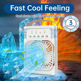 Resim Taşınabilir USB Soğutma Fanı, 7 Renkli Işık, 5 Nozul Püskürtme, 3. Gevşek Ayar ve Zamanlanmış Kapanma - Kompakt 23.5x17.48 cm Tasarım, Ofis, Ev, Açık Hava Kullanımı İçin - Dayanıklı ve Temizlemesi Kolay, Taşınabilir Fan, Ofis Soğutma, Modern Estetik, Sessiz Çalışma 