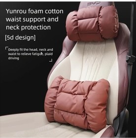 Resim Honeybeeshop Volkan Kırmızısı Kafalık Şık Araç Başlığı Bel Desteği Kabarcıklı Dokulu Pu Deri Süper Rahat Boyun Koruma 