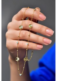 Resim Papatya Silver 925 Ayar Gümüş Gold Kaplama Kalemli Yuvarlak Kesim Firuze Mineli Top Zincir Kolye 