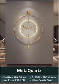 Resim MetaQuartz Aksesuar (Büyük Boy-50*75 cm) İskandinav Kristal Ledli Pilli Duvar Saati Gold 