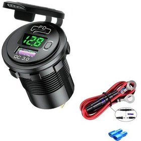 Resim 60w Pd Tip C/qc 3.0 Usb Şarj Cihazı Düğmeli Anahtar Led Voltmetre Yeşil Hat 
