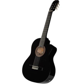 Resim Valencia VC104TCEBK Elektro Klasik Gitar Cutaway (Siyah) | Kesik Kasa - Ekolayzırlı - Sap Çelikli 
