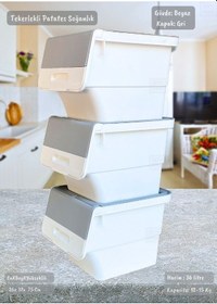 Resim 3'lü Tekerlekli Patateslik Soğanlık Bpa Free Oyuncaklık Erzak Kutusu Sebzelik Gri 36 Lt Gri Beyaz 