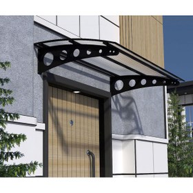 Resim Şentürk Metal Taşıyıcılı Kapı Üstü Pratik Sundurma Siyah - Şeffaf Levha 290 x 100 Md1 