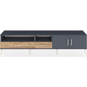 Resim Arges Tv Ünitesi 3 Raflı 2 Çekmeceli 2 Kapaklı 220x30x51 Antrasit-antrasit/çam Antrasıt/atlas Çam - Antrasıt 