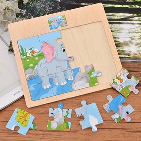 Resim Hayvan ve Ulaşım Temalı 12 Parça Ahşap Puzzle Tahtası. 