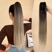Resim YUSULAXI 66.04cm Ombré Siyah-Kahverengi Pençe Tokalı At Kuyruğu Uzatma - Uzun Düz, Isıya Dayanıklı Sentetik Saç, Kadınların Günlük Kullanımı İçin Hacimli Dokulu, YUSULAXI 