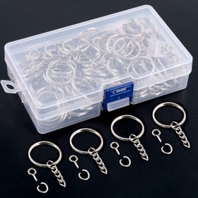 Resim 300 adet 1"25mm Anahtarlık Halkaları Seti, 100 adet Zincirli Anahtarlık Halkaları, 100 adet Atlama Halkası ve 100 adet Vidali Göz Pimleri ile Takı Yapımı İçin 