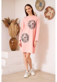 Resim Darlin Moda Pudra Baskılı Düğme Detaylı Tunik DM60346 Çok Renkli 