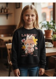 Resim Zekids Kız Çocuk Pamuklu Karakter Baskılı Sweatshirt-16389 Siyah 