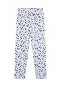 Resim Antebies Organik Beyaz Yabanmersini Desenli Jakarlı Beli Lastikli Uzun Kollu Kız Çocuk Pijama Takımı Mavi 