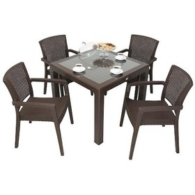 Resim Depootoptan Mandella Elit Rattan 90 x 90 CM Zeus Koltuk Camlı Masa Takımı Kahveren Kahverengi 