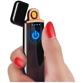 Resim Usb Şarjlı Çift Taraflı Elektronik Dokunmatik Slim Çakmak Siyah 
