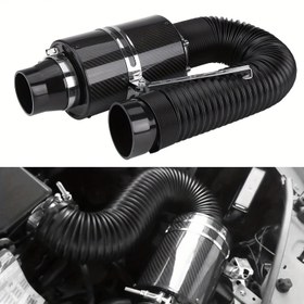 Resim Karbon Fiber Yarış Hava Filtresi Kutusu Kiti, 76mm 3-Inç Soğuk Besleme İndüksiyon Giriş Boru Sistemi ile Hortum, Çeşitli Araba Modelleri ile Uyumlu - Yüksek Performanslı Otomobil Aksesuarı 