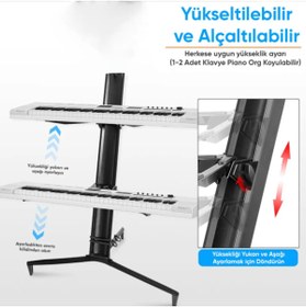 Resim Larkin KS500 Profesyonel Çift Katlı Ultimate Org Sehpası Standı Çantalı (Siyah) 