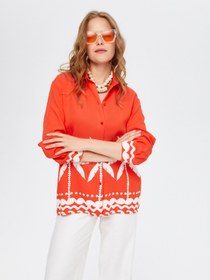 Resim Kadın Resort Eteği Palmiye Desenli Monochrome Tunik Faik Sönmez - Nar Çiçeği / XL 