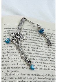 Resim El Yapımı Cam Nazar Boncuğu Metal Yapraklı Dal Kitap Ayracı, Hedi 