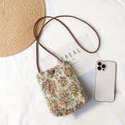 Resim Boho Çiçekli Mini Çapraz Çanta - Vintage Esintili Telefon Çantası, Çiçek Desenli, Polyester Kumaş, Manyetik Kapatma, Günlük Kullanım İçin Mükemmel (Haki/Siyah), Telefon Saklama Çantası | Çiçekli Çanta | Vintage Çiçek Baskısı 