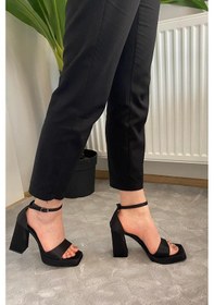 Resim Preshley Kadın Verlino Siyah Saten Tek Bantlı Bantlı Bilektan Bağlamalı 10 Cm Platfom Topuklu Aykkabı Siyah Saten Siyah 