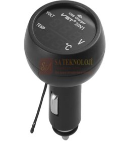 Resim woodhub Araç Voltmetre termometre usb 3 in1(Mavi Kırmızı) 