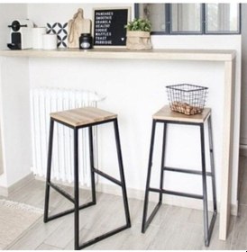 Resim Pal Metal Piramit Metal Ayaklı Doğal Ahşap Bar Taburesi Siyah 