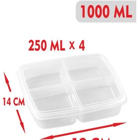 Resim 4 Bölmeli 1000 Ml Kahvaltılık Atıştırmalık Beslenme Diyet Kabı Buzdolabı Düzenleyici Organizer Füme - Şeffaf 