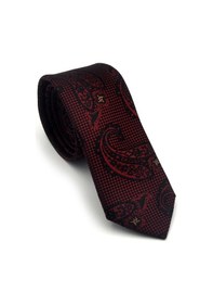 Resim Gaffy Bordo Lacivert Şal Desenli Dokuma Kumaş Mendilli Slim Fit Kravat // Sdk-2604-4 Bordo 