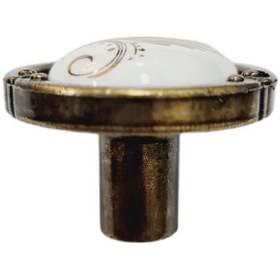 Resim Porselen Düğme Kulp Metal Antiksarı Motifli / 5 Adet Antik 