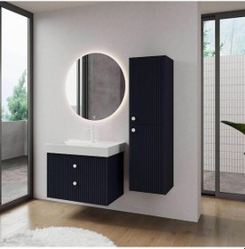 Resim Denko Marsilya 80 Cm Mat Lacivert Banyo Dolabı Takımı Ve Boy Dolabı Antrasit 