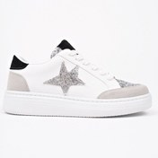 Resim Muggo Bonnie Kadın Kalın Taban Taşlı Leopar Desenli Bağcıklı Günlük Sneaker Spor Ayakkabı Beyaz 