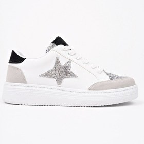 Resim Muggo Bonnie Kadın Kalın Taban Taşlı Leopar Desenli Bağcıklı Günlük Sneaker Spor Ayakkabı Beyaz 